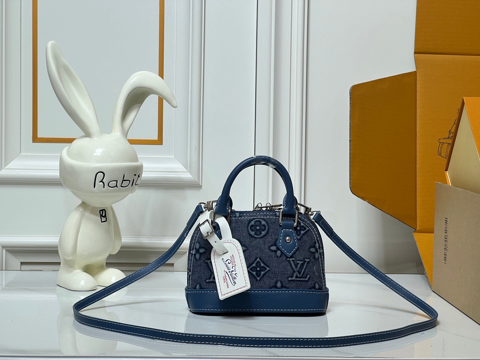 Louis Vuitton Denim Monogram Handbag – Blue Leather Accent Edition