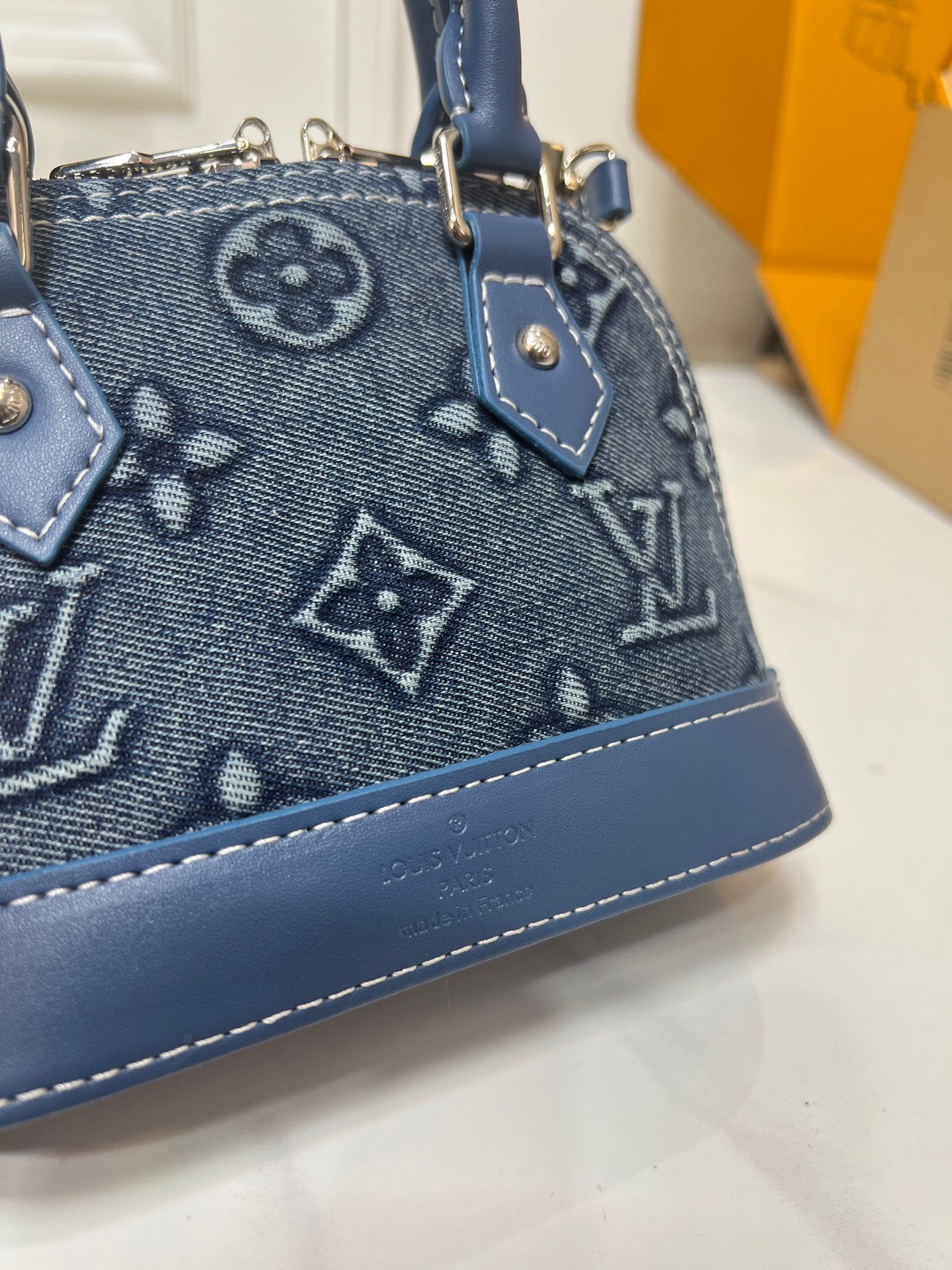 Louis Vuitton Denim Monogram Handbag – Blue Leather Accent Edition