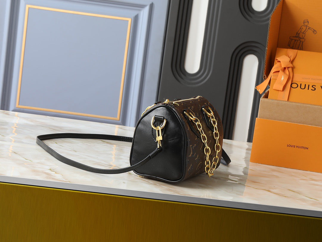 Louis Vuitton Monogram Chain Strap Handbag – Noir & Gold Edition