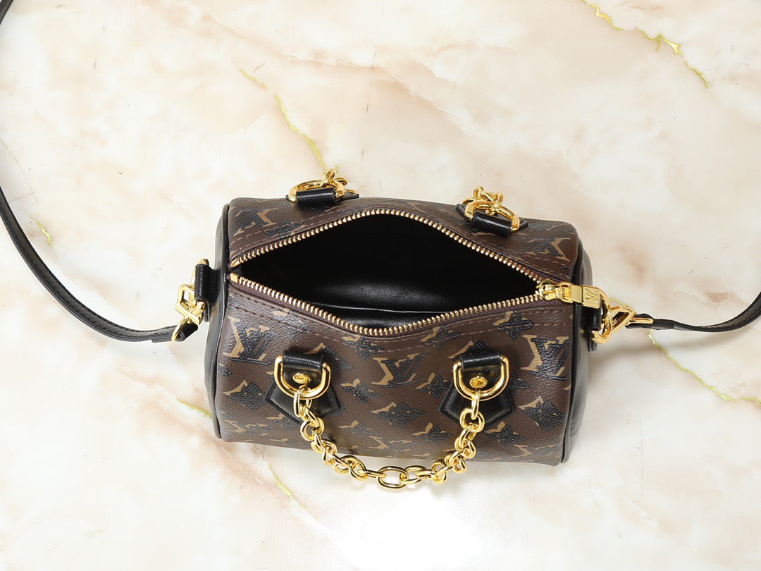 Louis Vuitton Monogram Chain Strap Handbag – Noir & Gold Edition