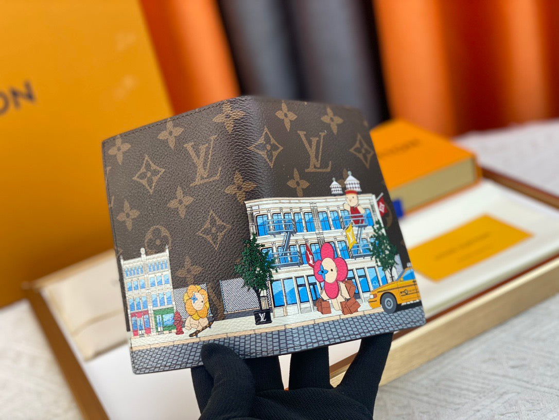 Louis Vuitton Monogram Card Holder Festive Cityscape with Cartoon Characters