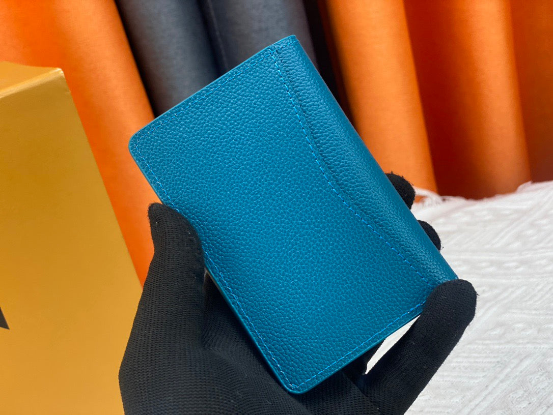 Louis Vuitton Textured Leather Cardholder Deep Blue with Embossed LV Logo