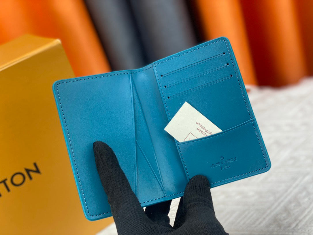 Louis Vuitton Textured Leather Cardholder Deep Blue with Embossed LV Logo