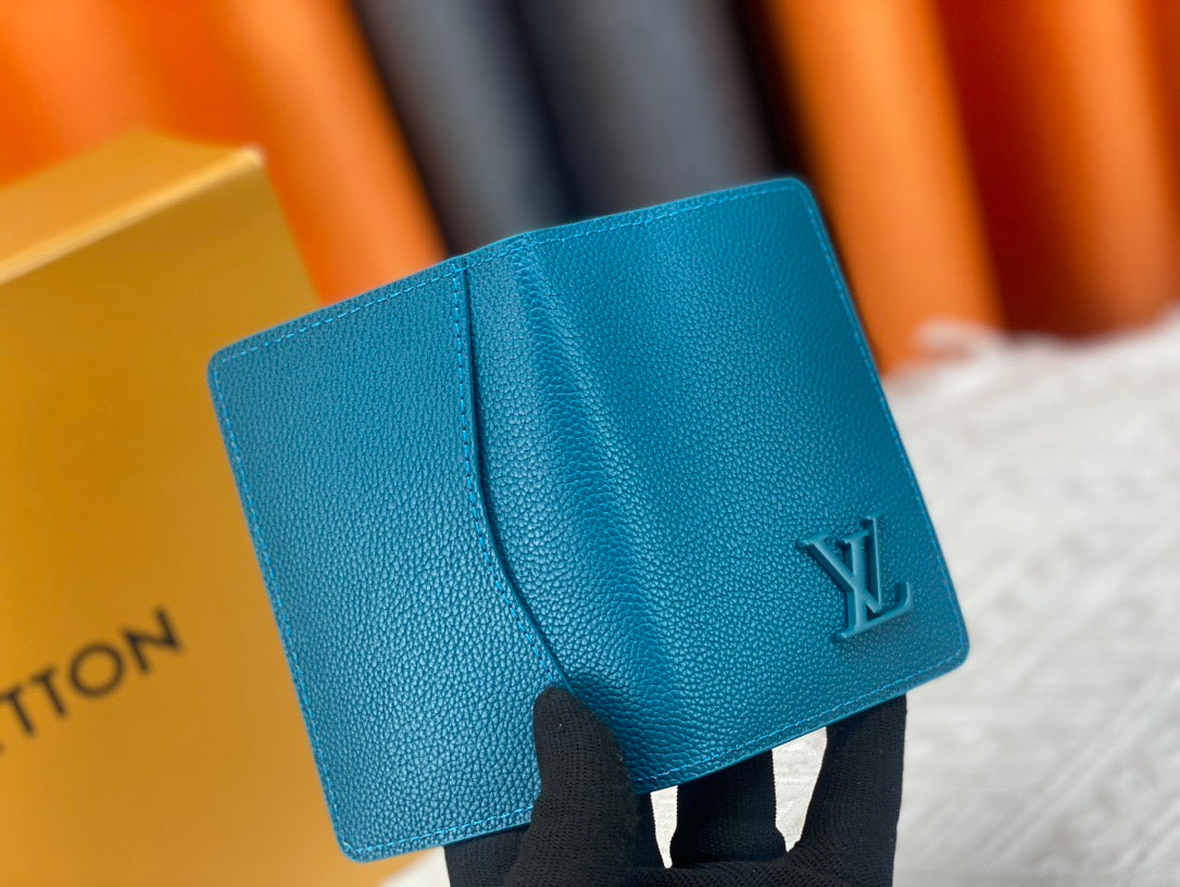 Louis Vuitton Textured Leather Cardholder Deep Blue with Embossed LV Logo