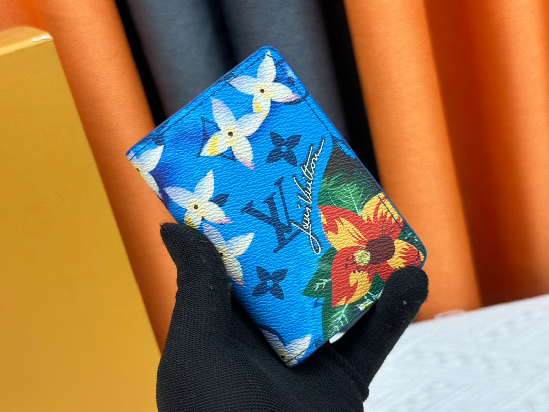 Louis Vuitton Floral Monogram Cardholder Blue Canvas with Cursive Branding