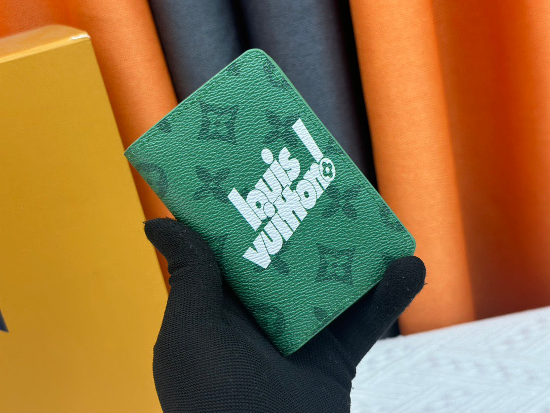 Louis Vuitton Compact Cardholder Green Monogram with Bold White Branding