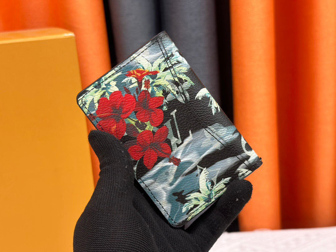 Louis Vuitton Compact Cardholder Floral Camouflage Monogram with Yellow Branding