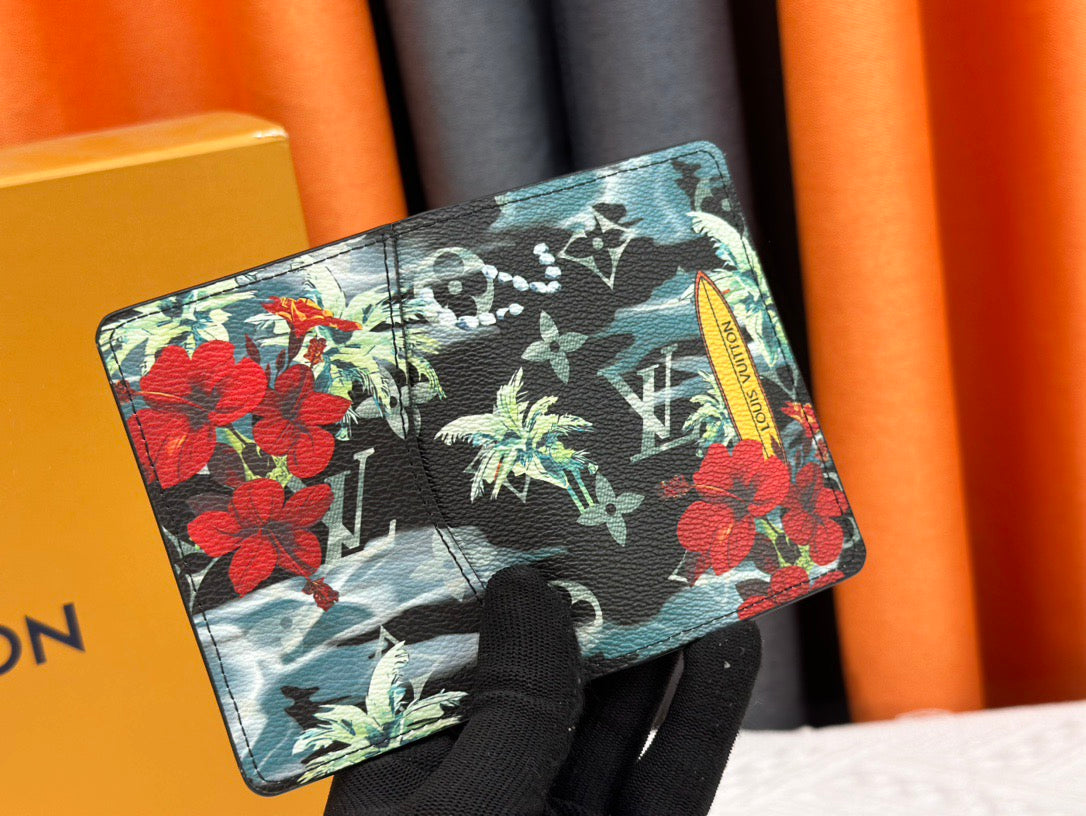 Louis Vuitton Compact Cardholder Floral Camouflage Monogram with Yellow Branding