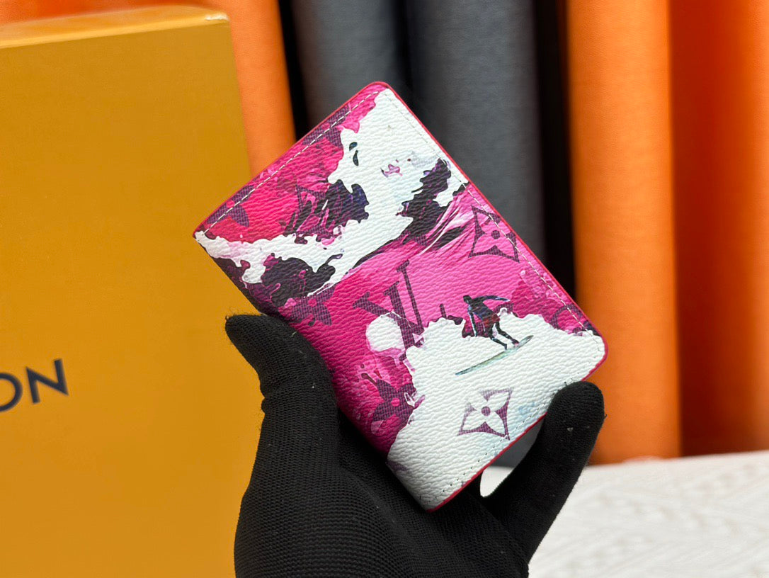 Louis Vuitton Compact Cardholder Tropical Abstract Design in Pink & Purple