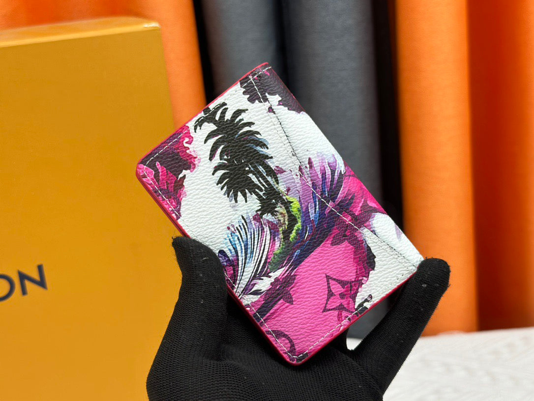 Louis Vuitton Compact Cardholder Tropical Abstract Design in Pink & Purple
