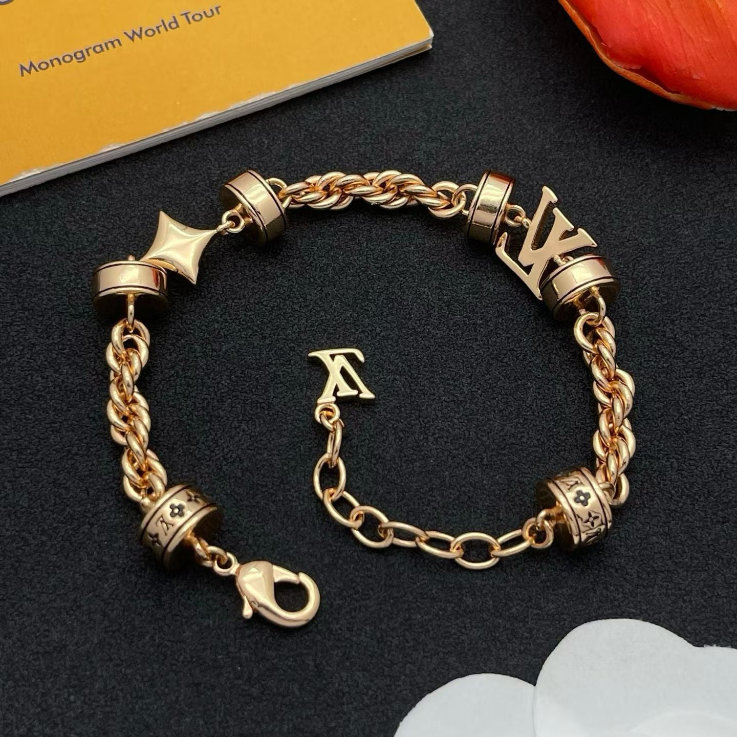 Louis Vuitton Necklace & Bracelet Set Monogram Charms