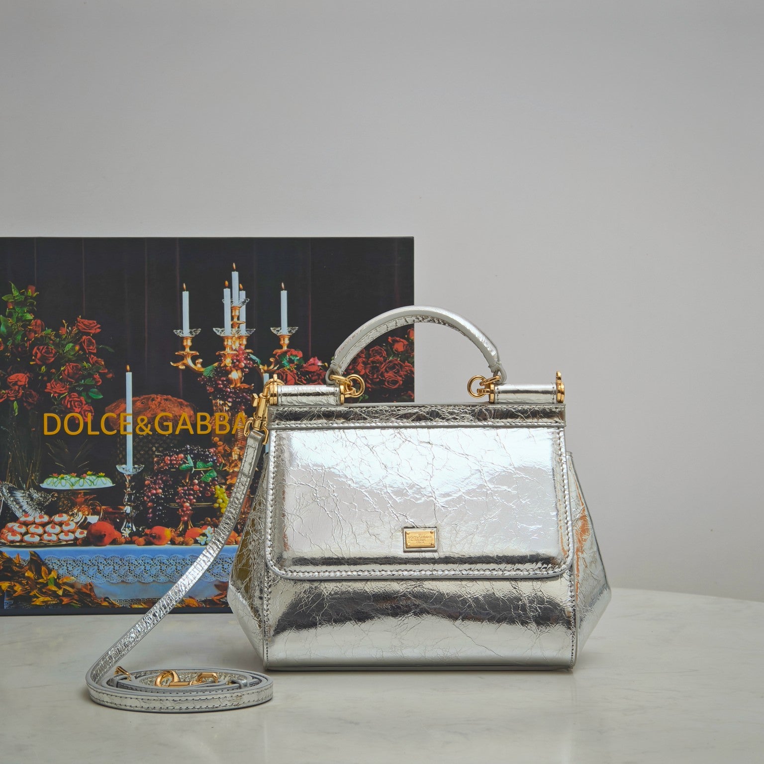 Dolce & Gabbana Classic Crinkled Metallic Handbag