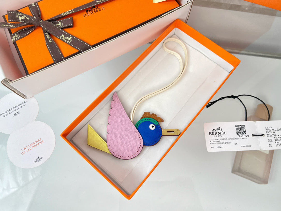 Hermès Bird Charm – Multicolor Leather with Gold-Tone Accent