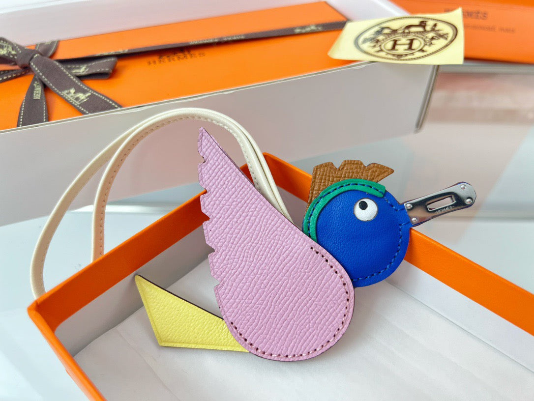 Hermès Bird Charm – Multicolor Leather with Gold-Tone Accent