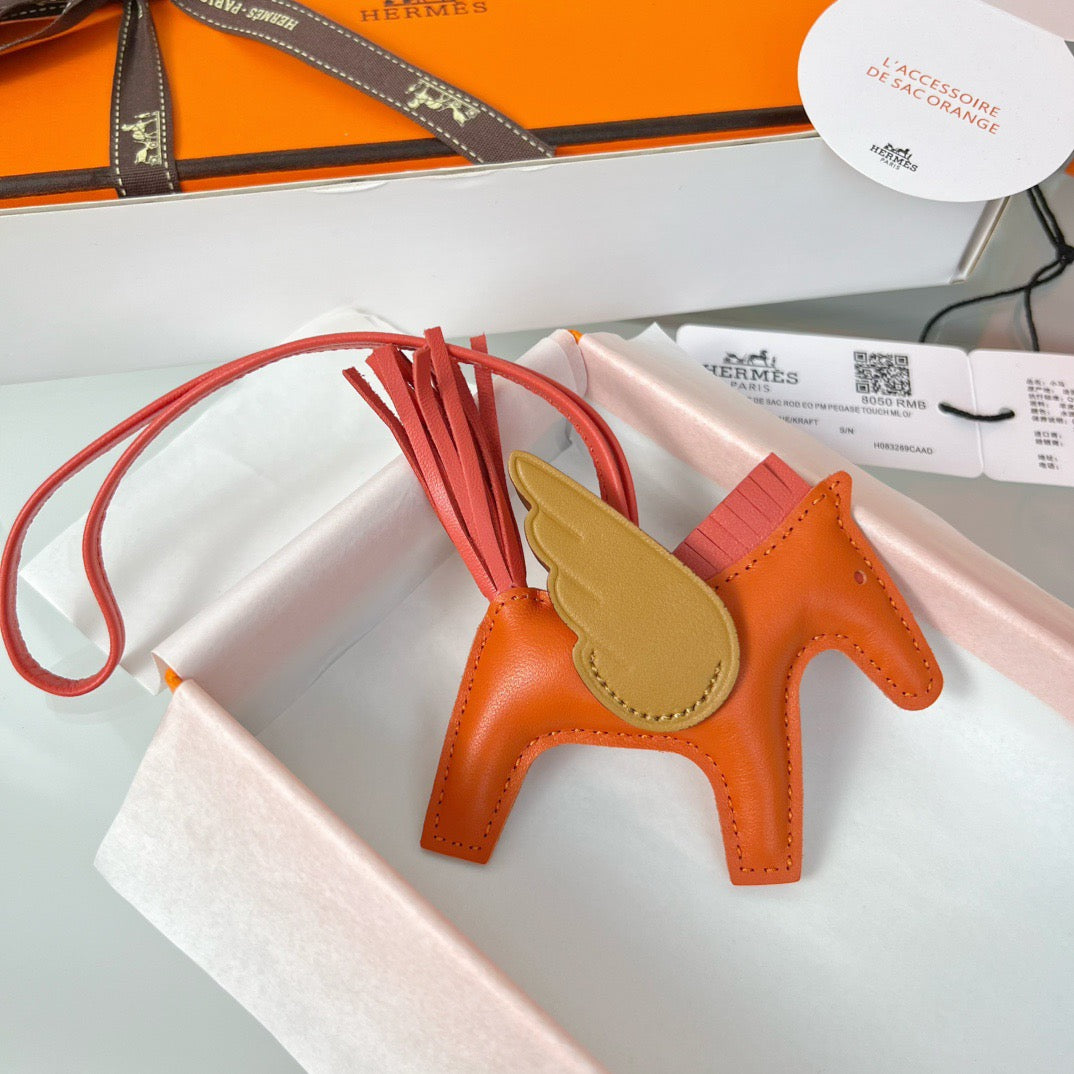 Hermès Rodeo Pegasus Touch Charm – Orange, Mustard & Red Leather