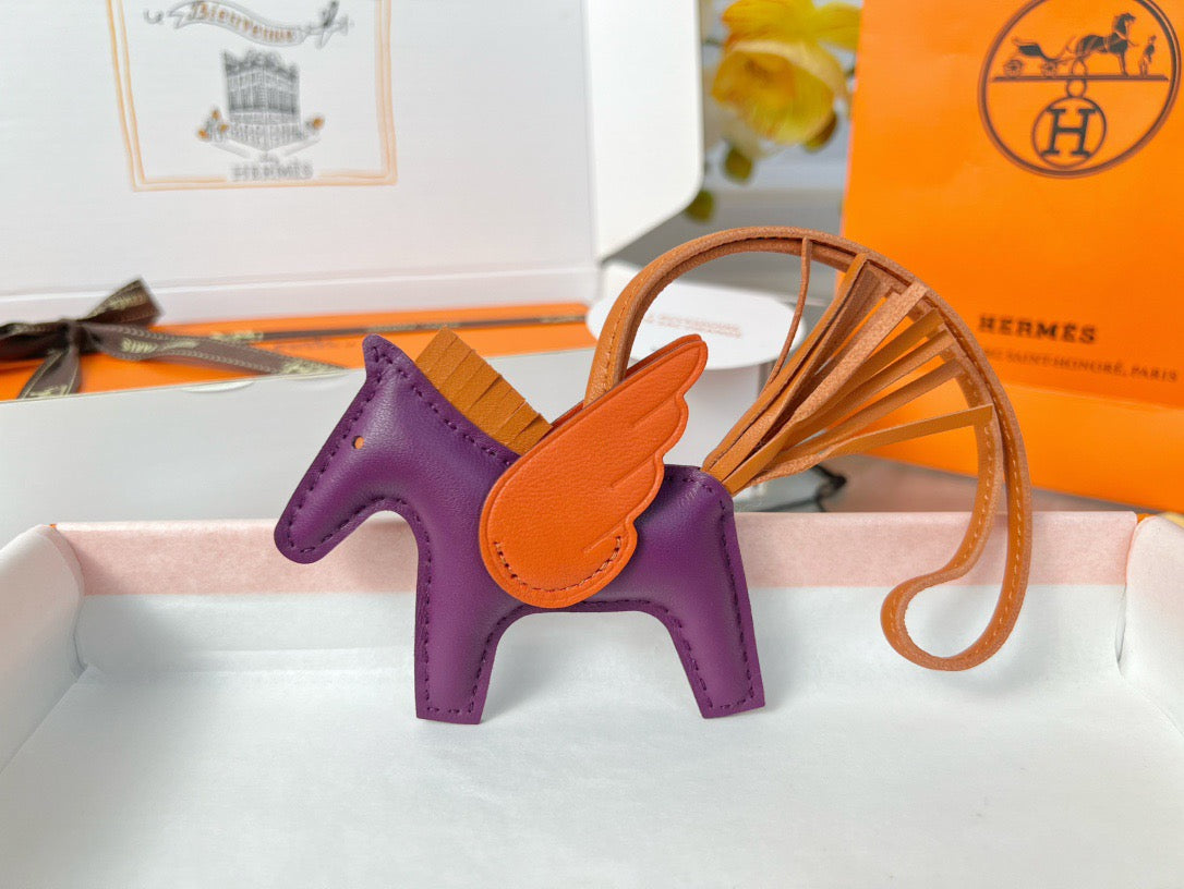 Hermès Rodeo Pegasus Touch Charm – Purple, Orange & Tan Leather
