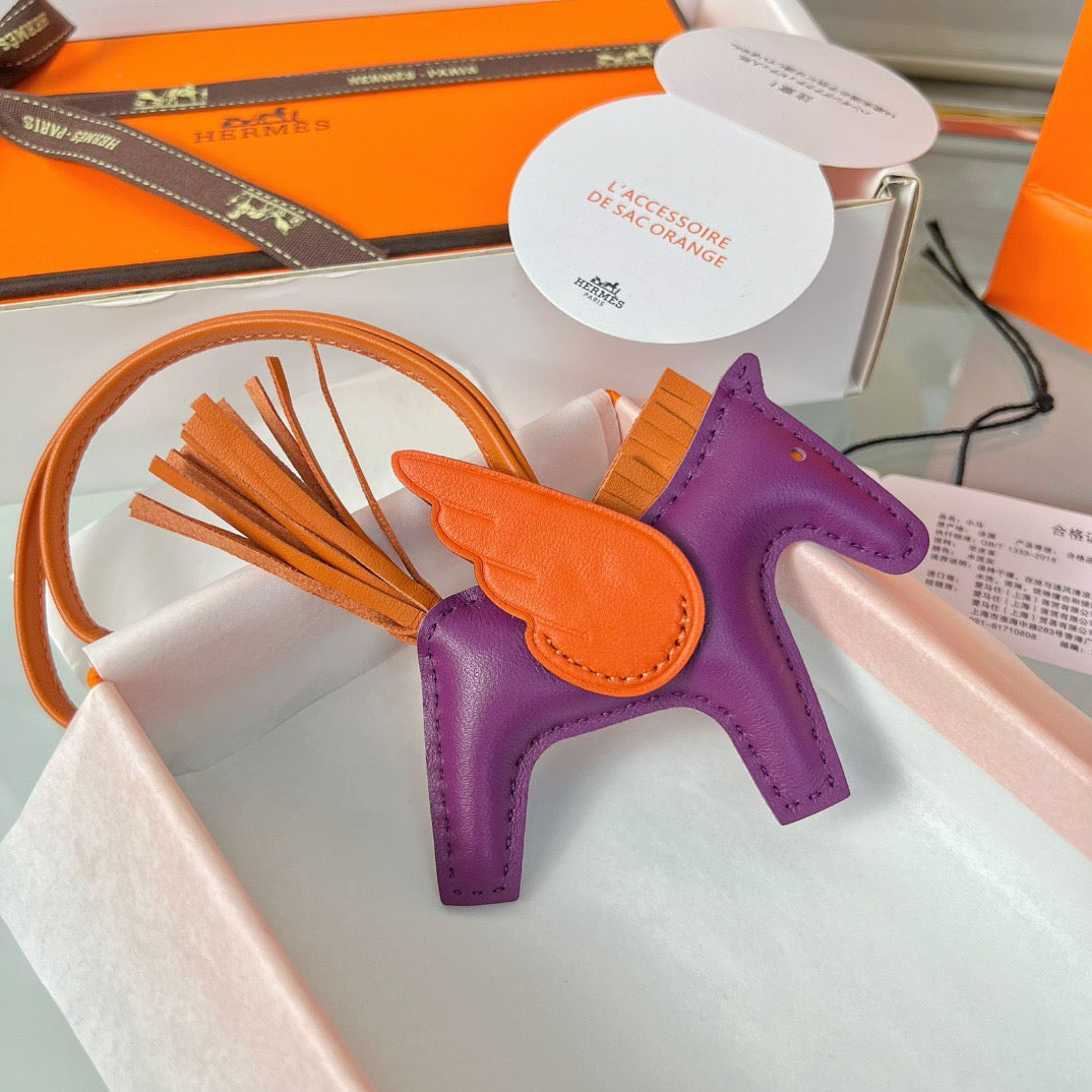 Hermès Rodeo Pegasus Touch Charm – Purple, Orange & Tan Leather