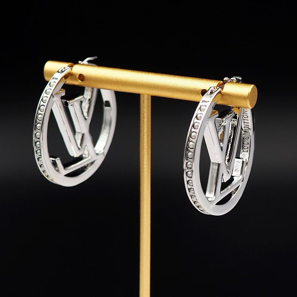 Louis Vuitton Gemstone Hoop Earrings – LV Logo with Sparkling Rim in Gold & Silver