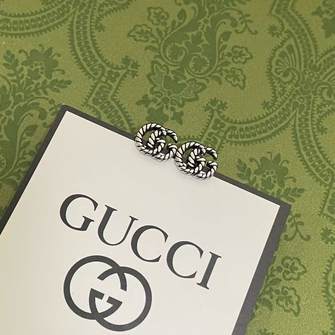 Gucci Twisted GG Earring Duo – Gold & Silver Interlocking Logo Studs with Rope Texture