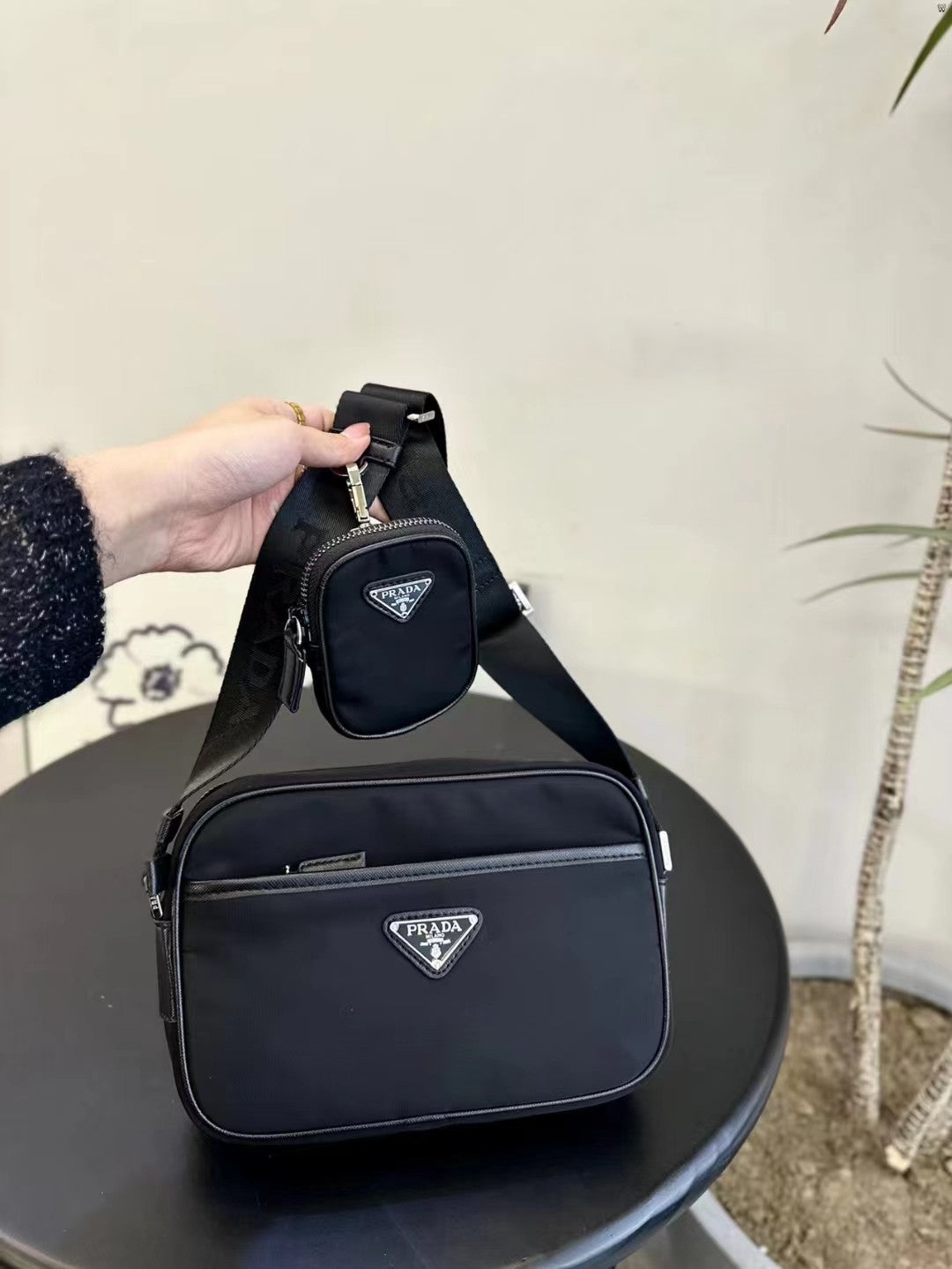 Prada Two-in-One Camera Bag – Nylon Set with Logo Pouch & Adjustable Strap