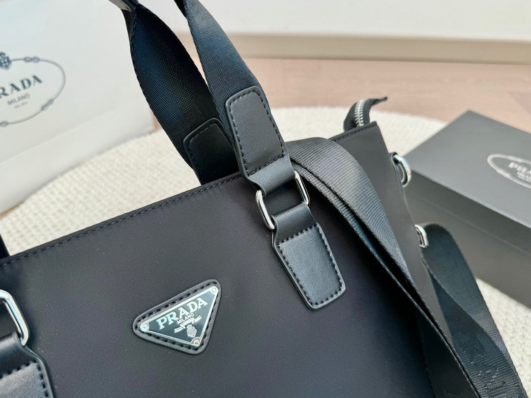 Prada Nylon Handbag – Dual Handle with Silver Hardware & Detachable Strap