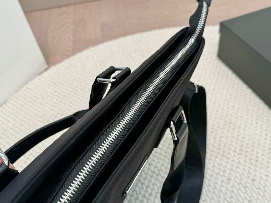 Prada Nylon Handbag – Dual Handle with Silver Hardware & Detachable Strap