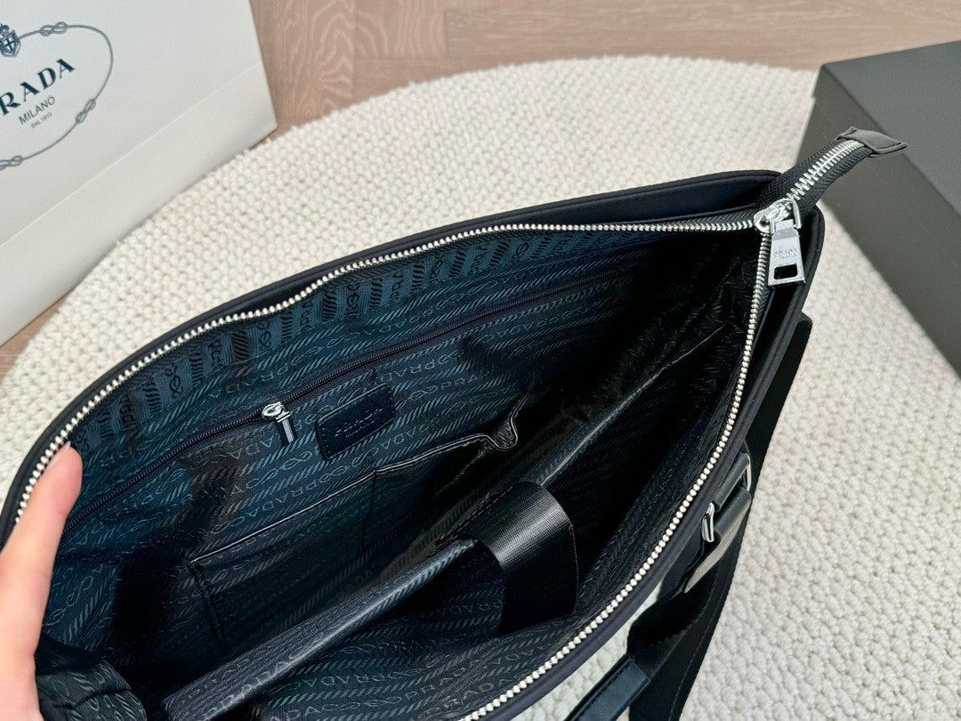 Prada Nylon Handbag – Dual Handle with Silver Hardware & Detachable Strap