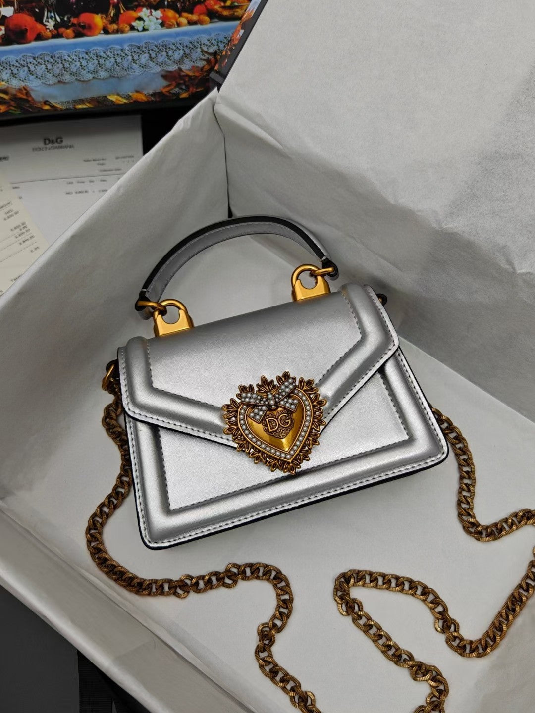 Dolce & Gabbana Devotion Handbag – Crocodile & Snakeskin Textures with Gold Heart Emblem