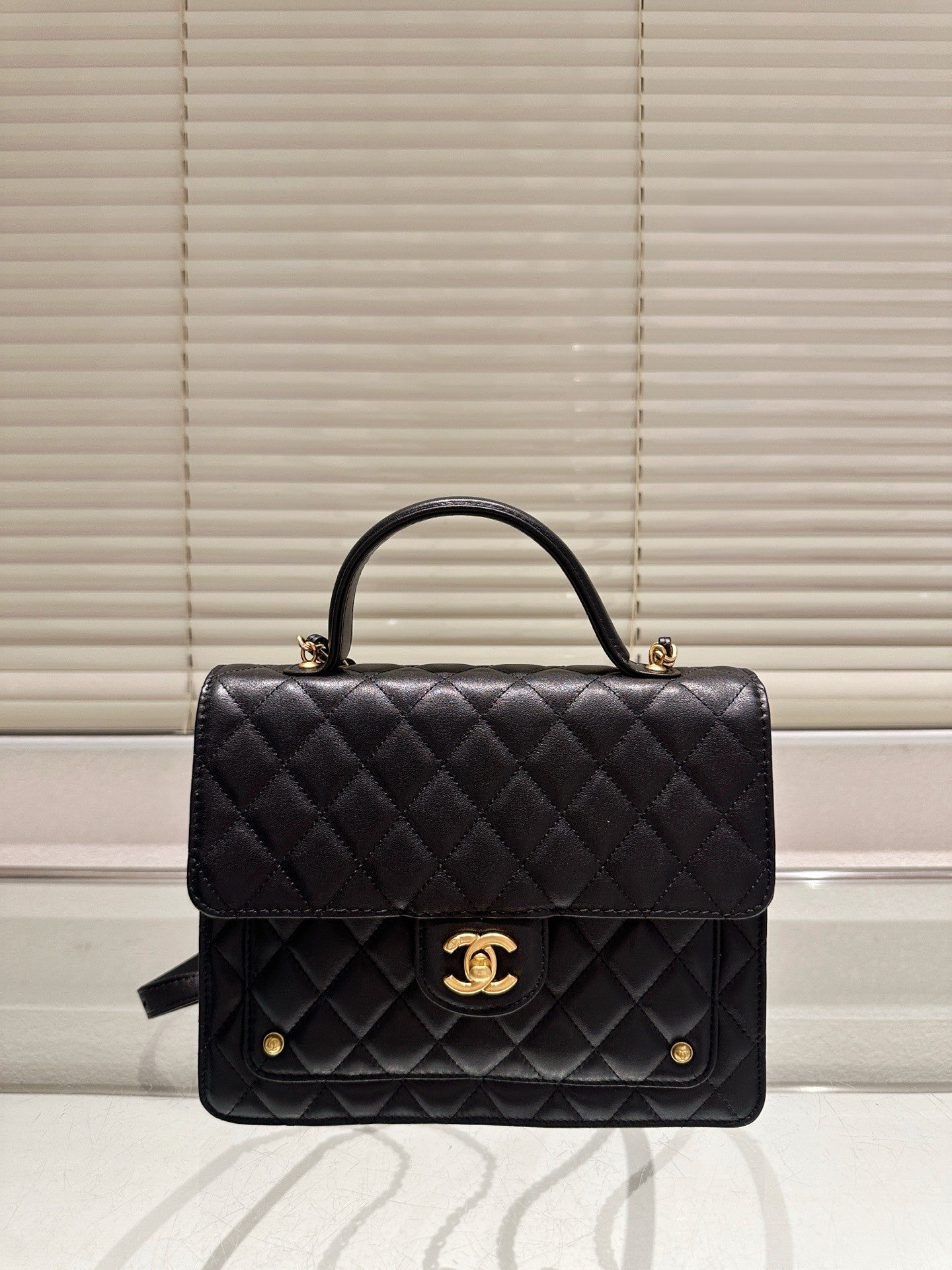 Chanel Top-Handle Flap Bag Quilted Cowhide Leather