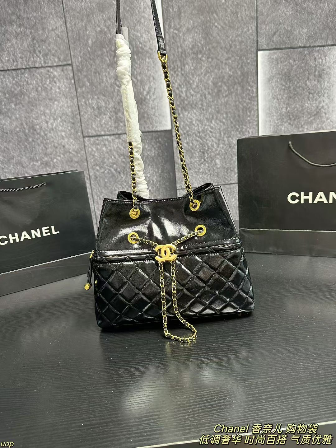 Chanel Drawstring Bucket Bag Quilted Leather