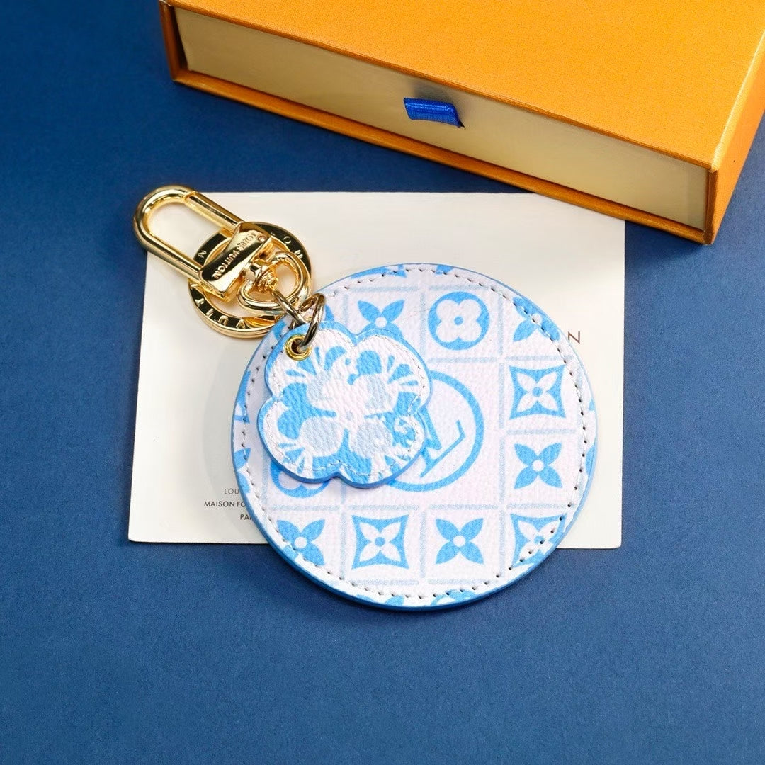 Louis Vuitton Keychain Duo – Pink Floral Square & Blue Monogram Circular Bag Charms