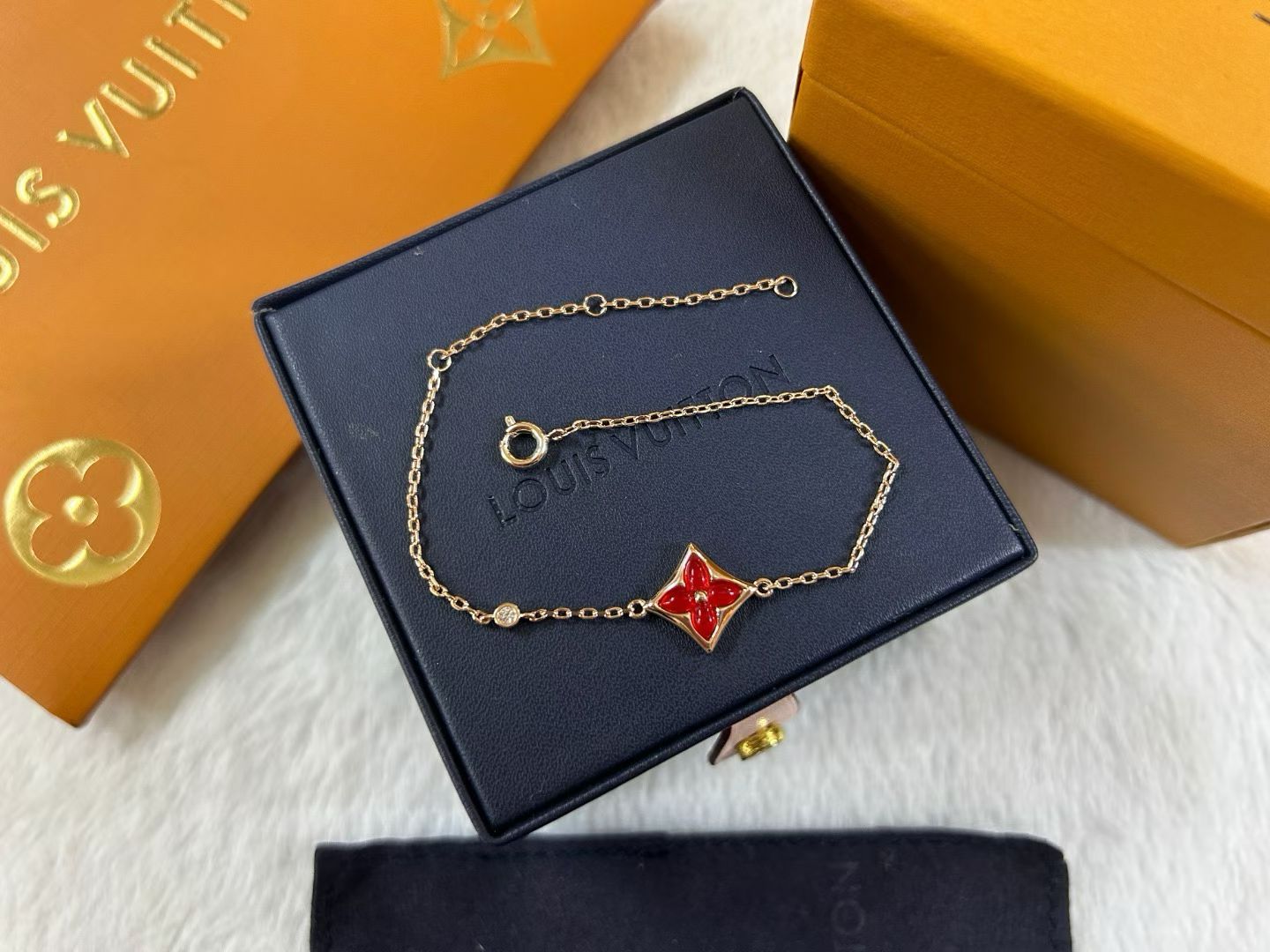 Red Motif Bracelet Chains with Clover and Star Charms