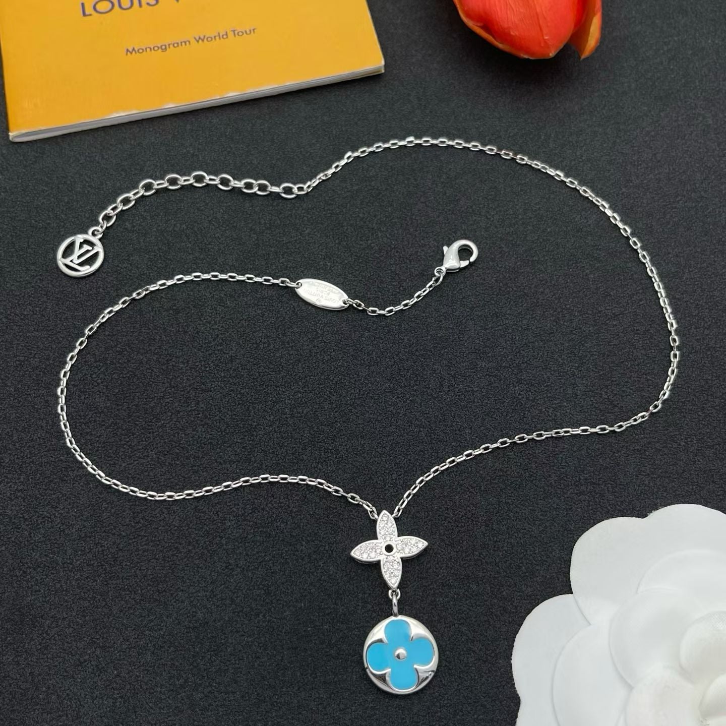 Louis Vuitton Monogram Clover Necklace – Gold & Silver Chains with Red, Blue, Yellow & White Accents