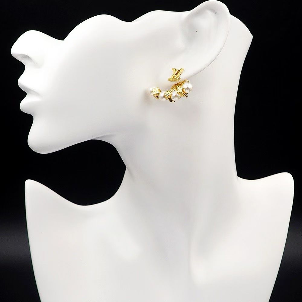 Louis Vuitton Gold Earrings Pearl Trio with Monogram Star & Flower Charms