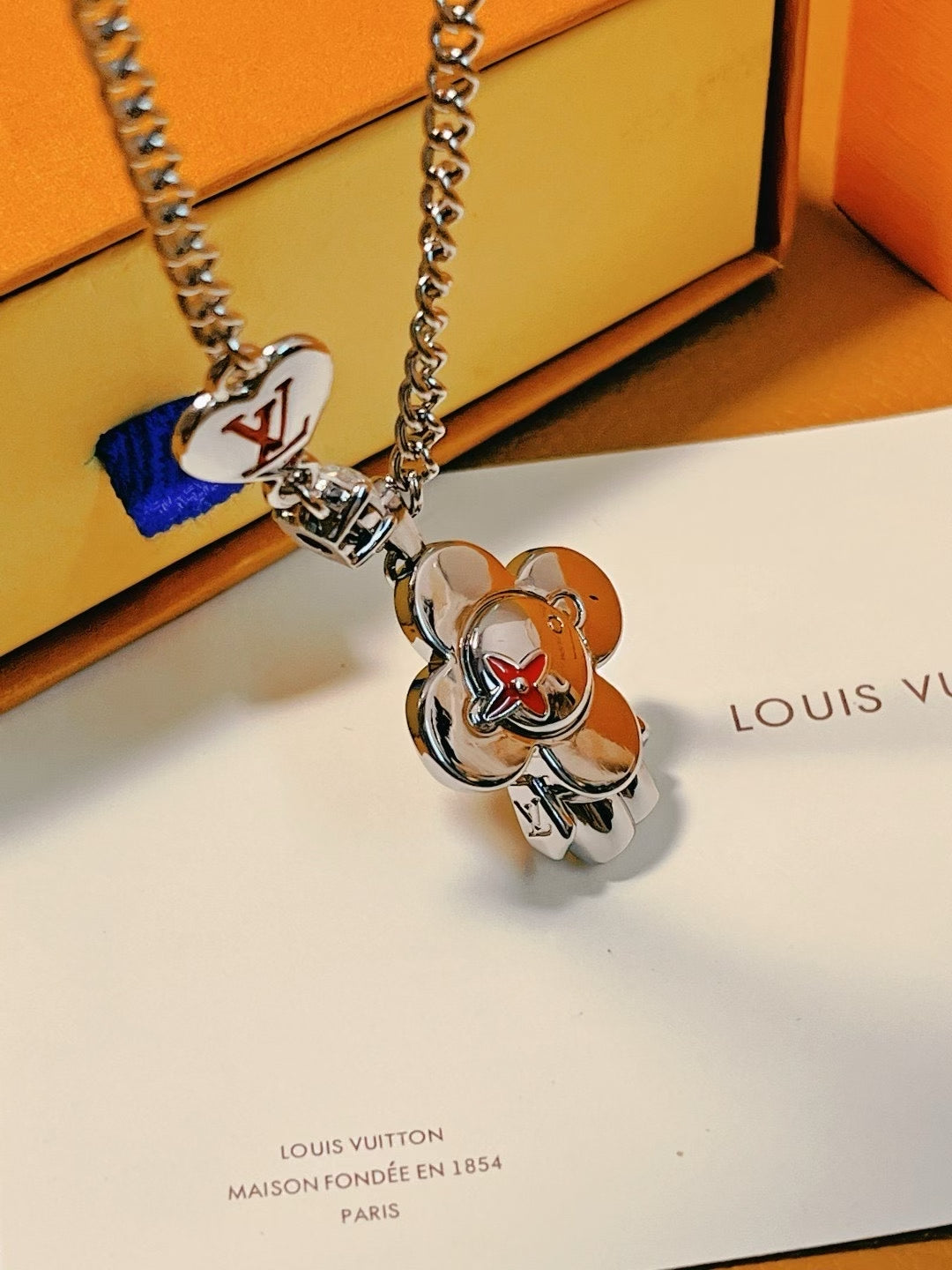 Louis Vuitton Heart & Character Charm Necklace – Silver Chain with Iconic Motifs