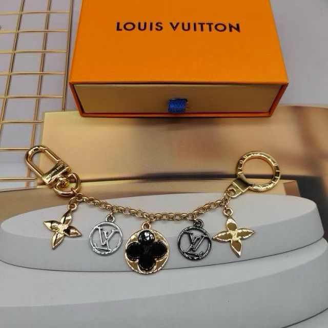 Louis Vuitton Monogram Bag Charms & Keychains – Gold Chains with LV Initials & Floral Enamel Charms