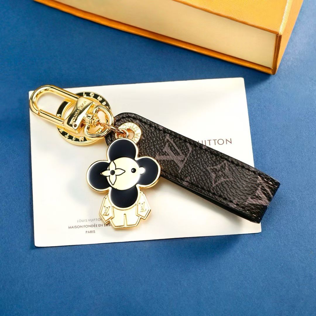 Louis Vuitton Character Keychain – Flower Charm with Monogram Leather Strap