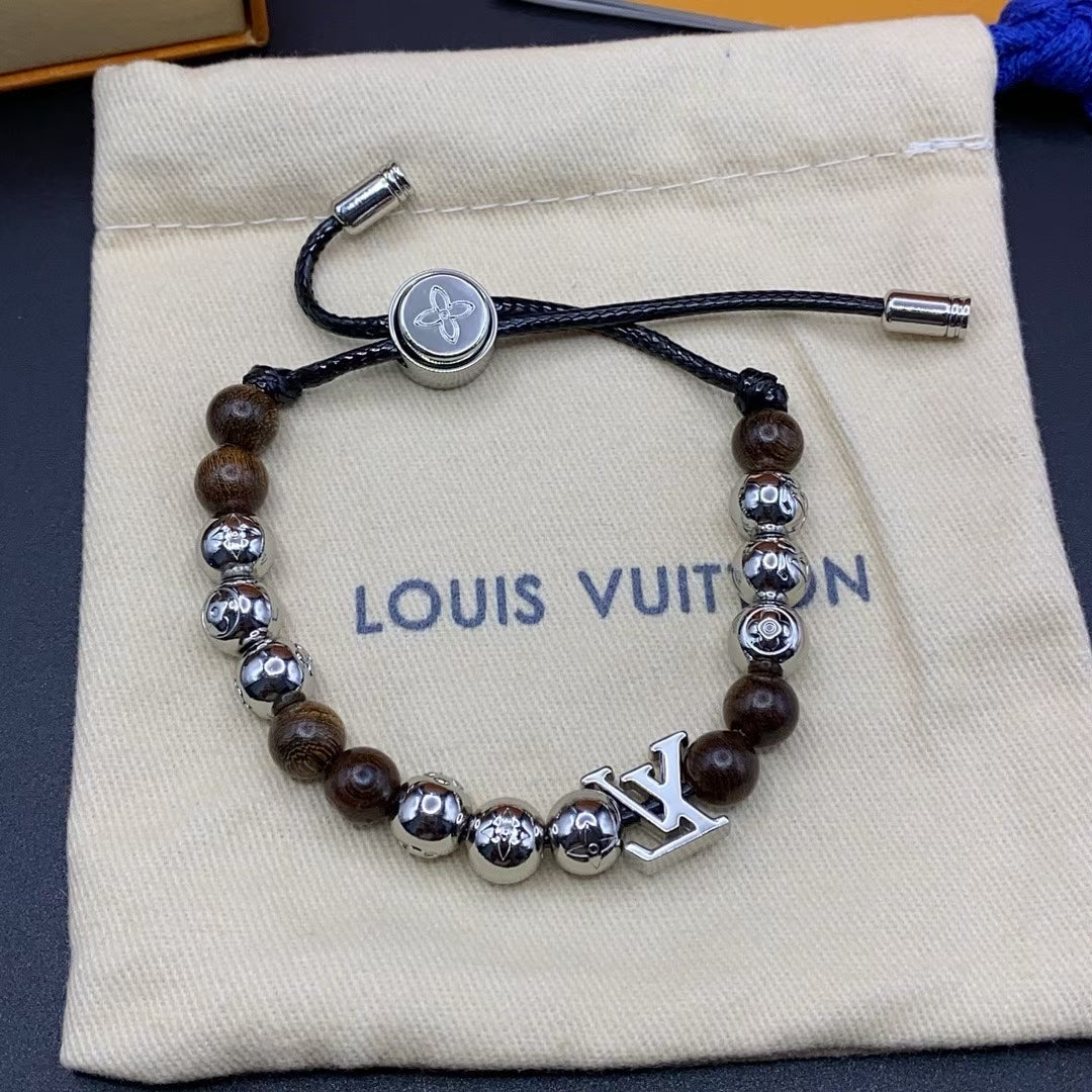 Louis Vuitton Beaded Bracelet Collection – Adjustable Cord with LV Logo & Mixed Beads
