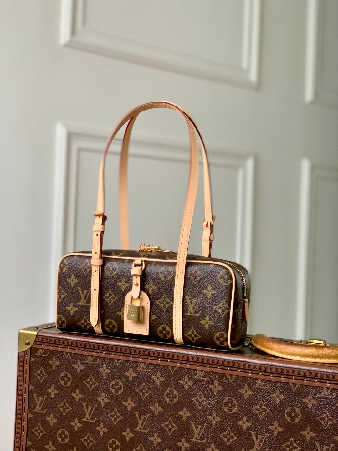Louis Vuitton Monogram Canvas Handbag – Gold Hardware with Padlock Detail