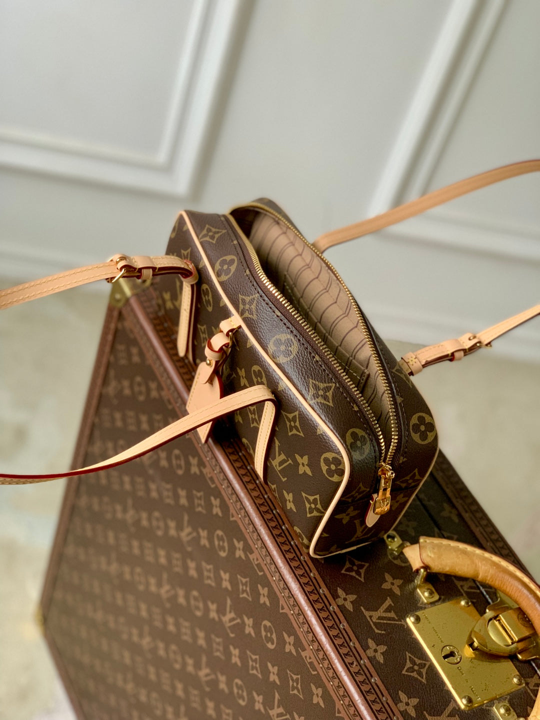 Louis Vuitton Monogram Canvas Handbag – Gold Hardware with Padlock Detail