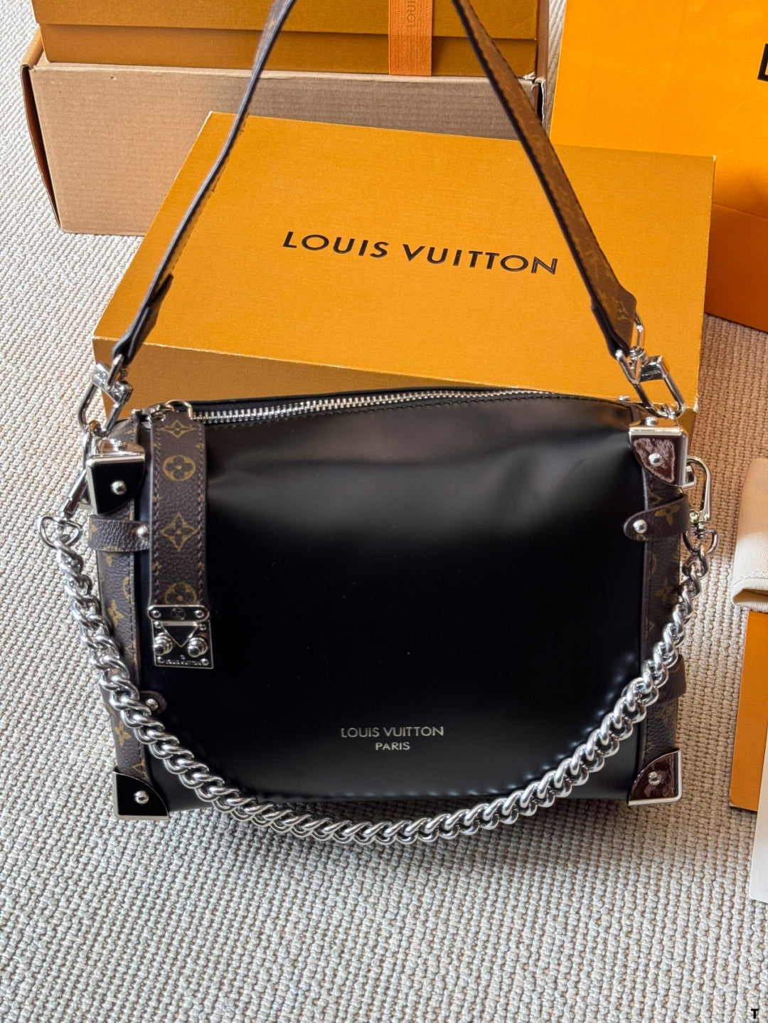Louis Vuitton Chain Bag – Black Monogram Canvas with Silver Hardware