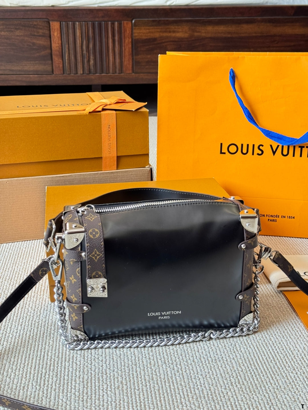 Louis Vuitton Chain Bag – Black Monogram Canvas with Silver Hardware