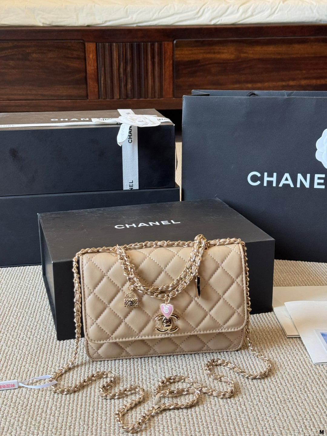 Chanel Charm Flap Bag Quilted Leather with Decorative Chain