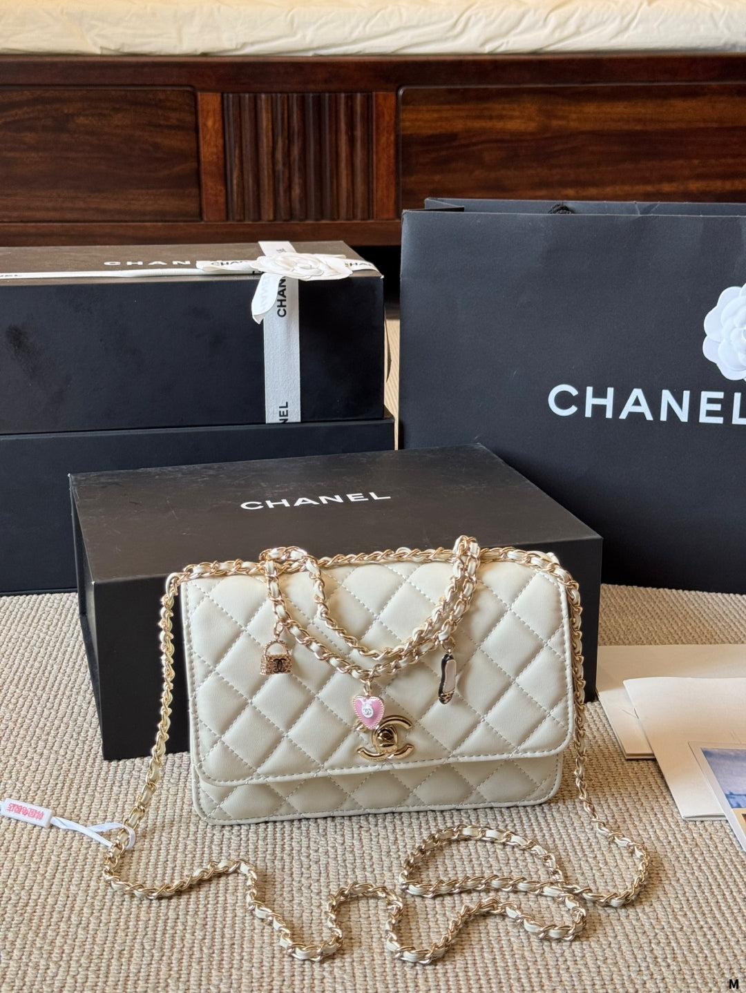 Chanel Charm Flap Bag Quilted Leather with Decorative Chain