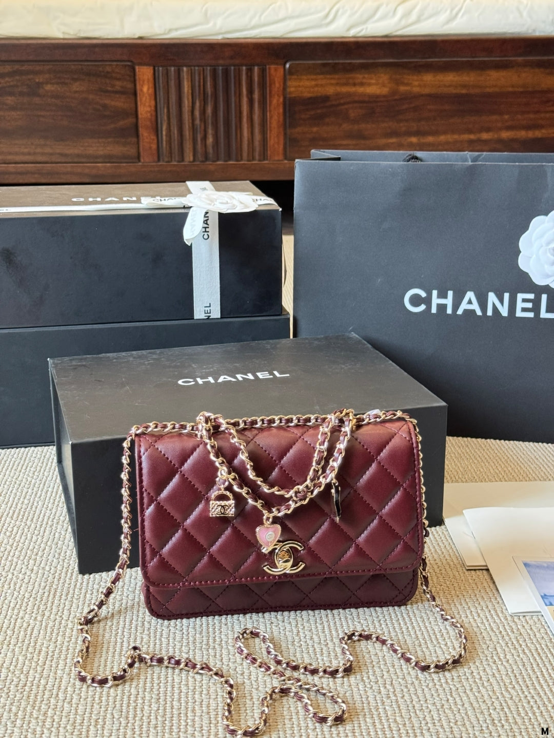 Chanel Charm Flap Bag Quilted Leather with Decorative Chain