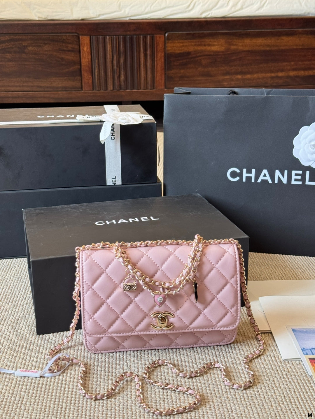 Chanel Charm Flap Bag Quilted Leather with Decorative Chain