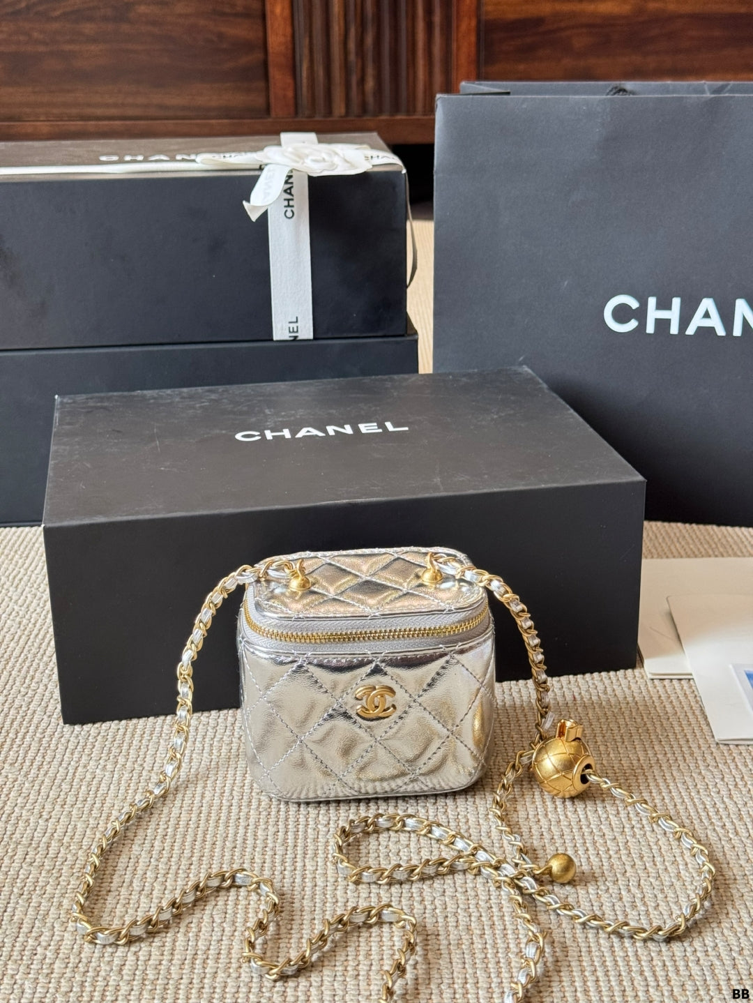 Chanel Mini Flap Vanity Bag Metallic & Classic Colors with Gold Hardware & Charms