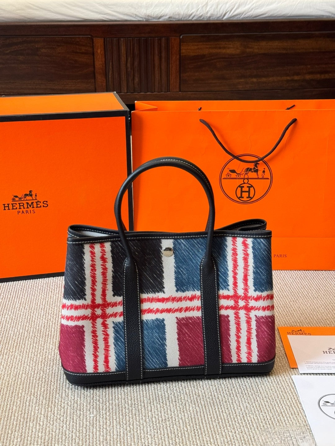 Hermès Garden Party Bags – 25 cm & 30 cm in Multicolor Brushstroke with Black Leather Trim