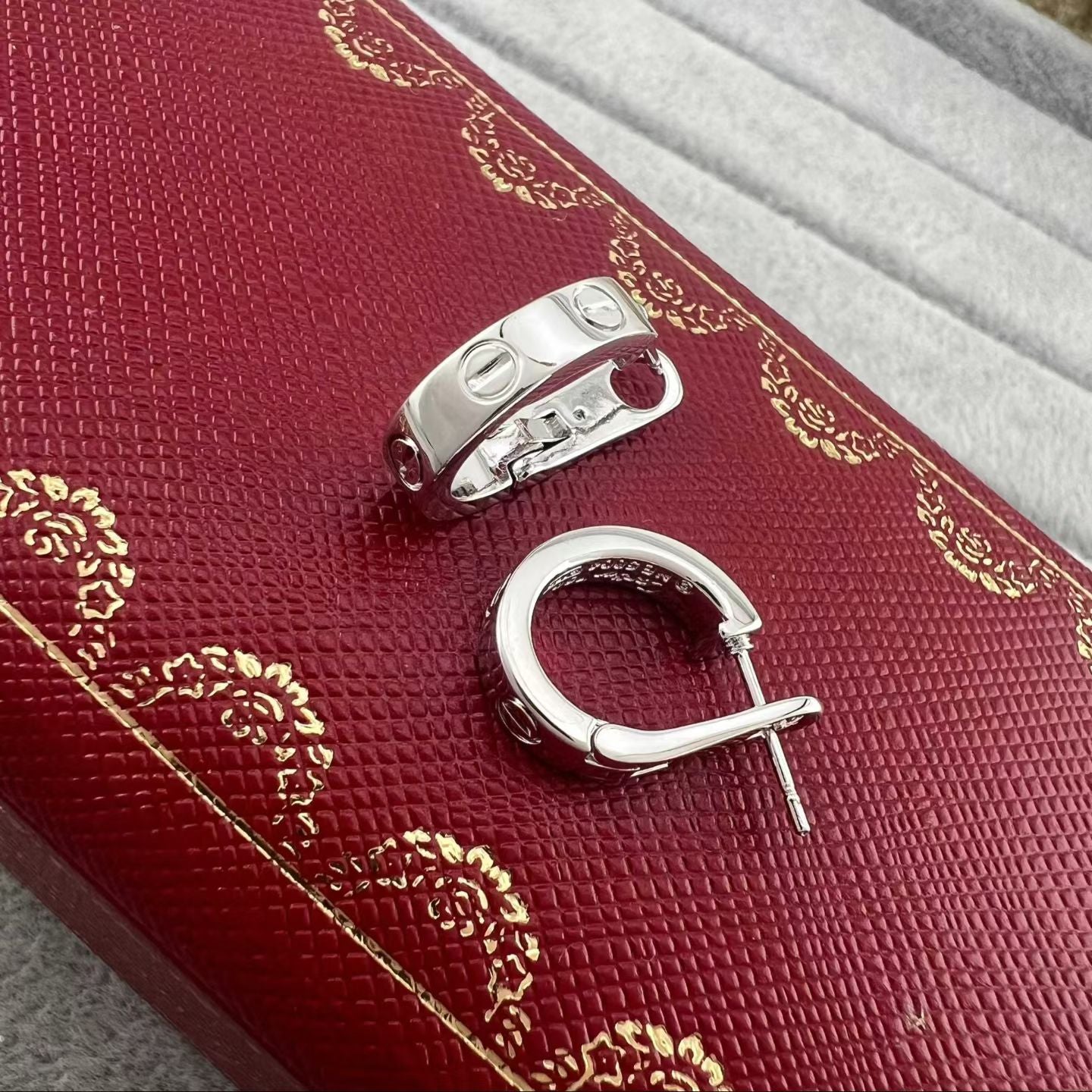 Cartier-Inspired Hoop Earrings Screw Motif Design in Silver, Gold & Rose Gold