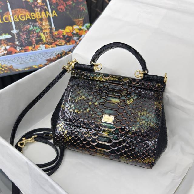 Dolce & Gabbana Classic Snakeskin-Effect Embossed Calfskin Handbag